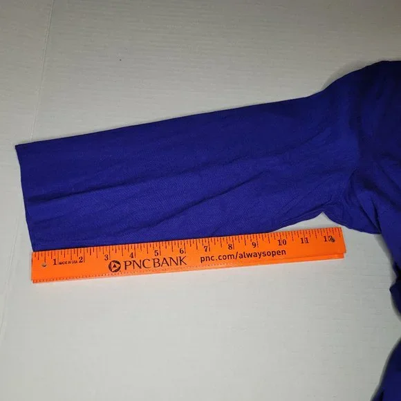 Jaclyn Smith Top Linen Blend Womens Tunic Blue Small 3/4 Sleeve Sequin Resort - Picture 9 of 12